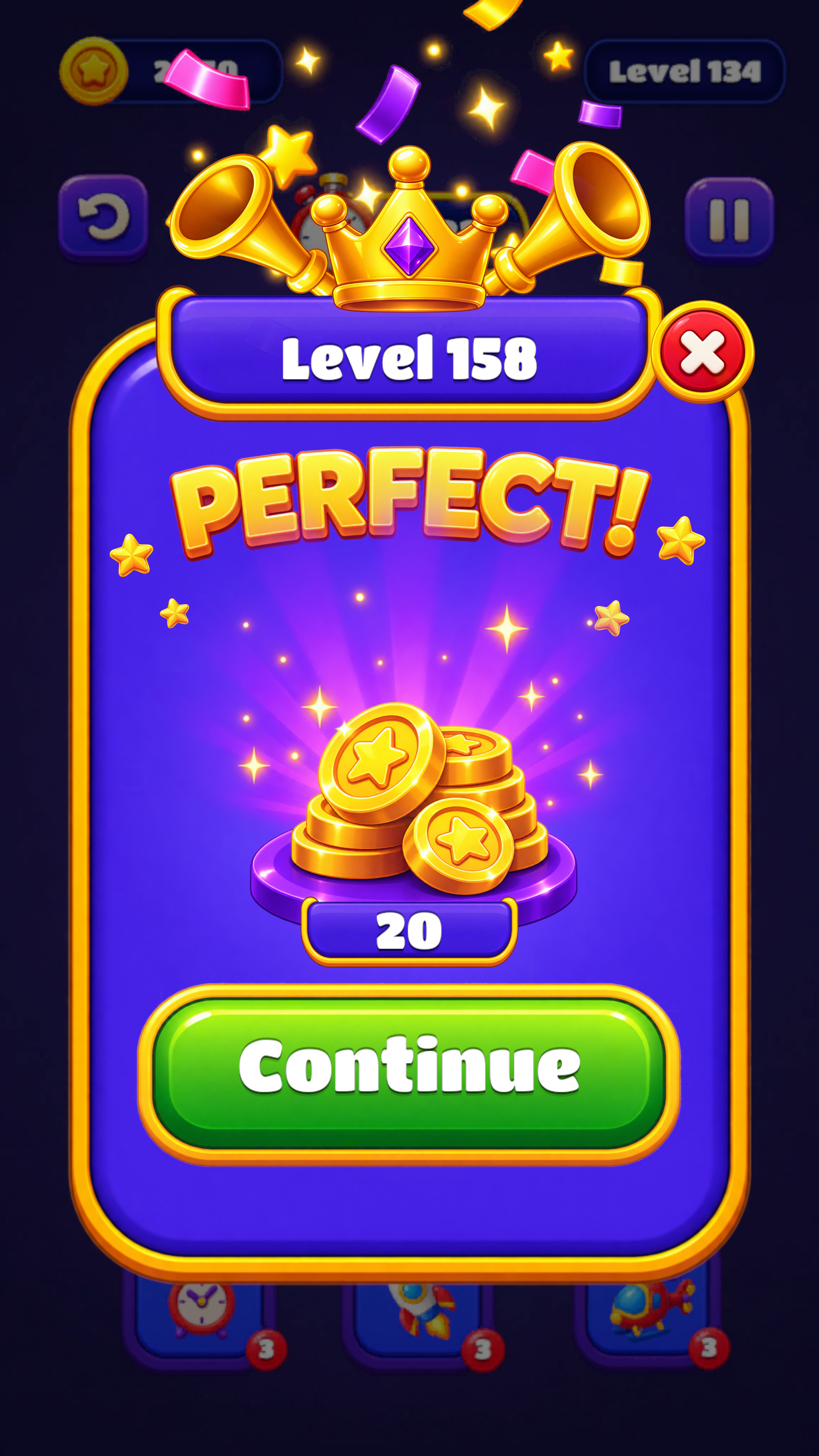 Mobile Puzzle Game level complete screen